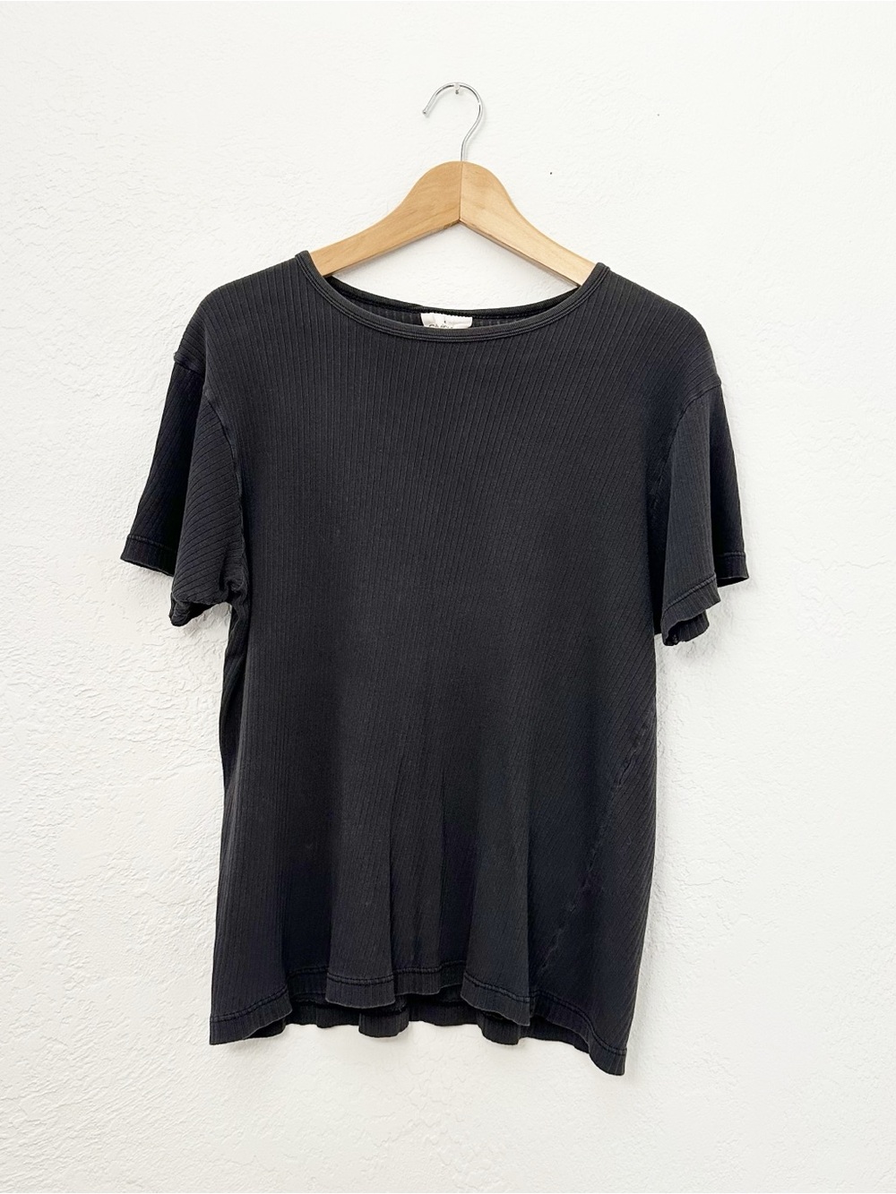 Vintage 90s Calvin Klein Ribbed Cotton T Shirt Charcoal Grey